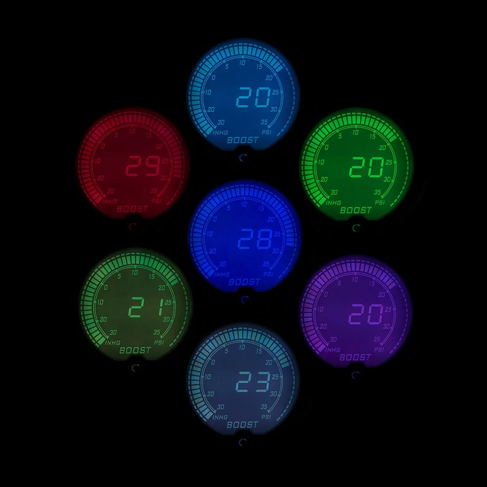 2" 52Mm Boost Gauge Evo Lcd 7 Colors Car Meter Vacuum Gauge Digital Turbo Boost Gauge - Image 2
