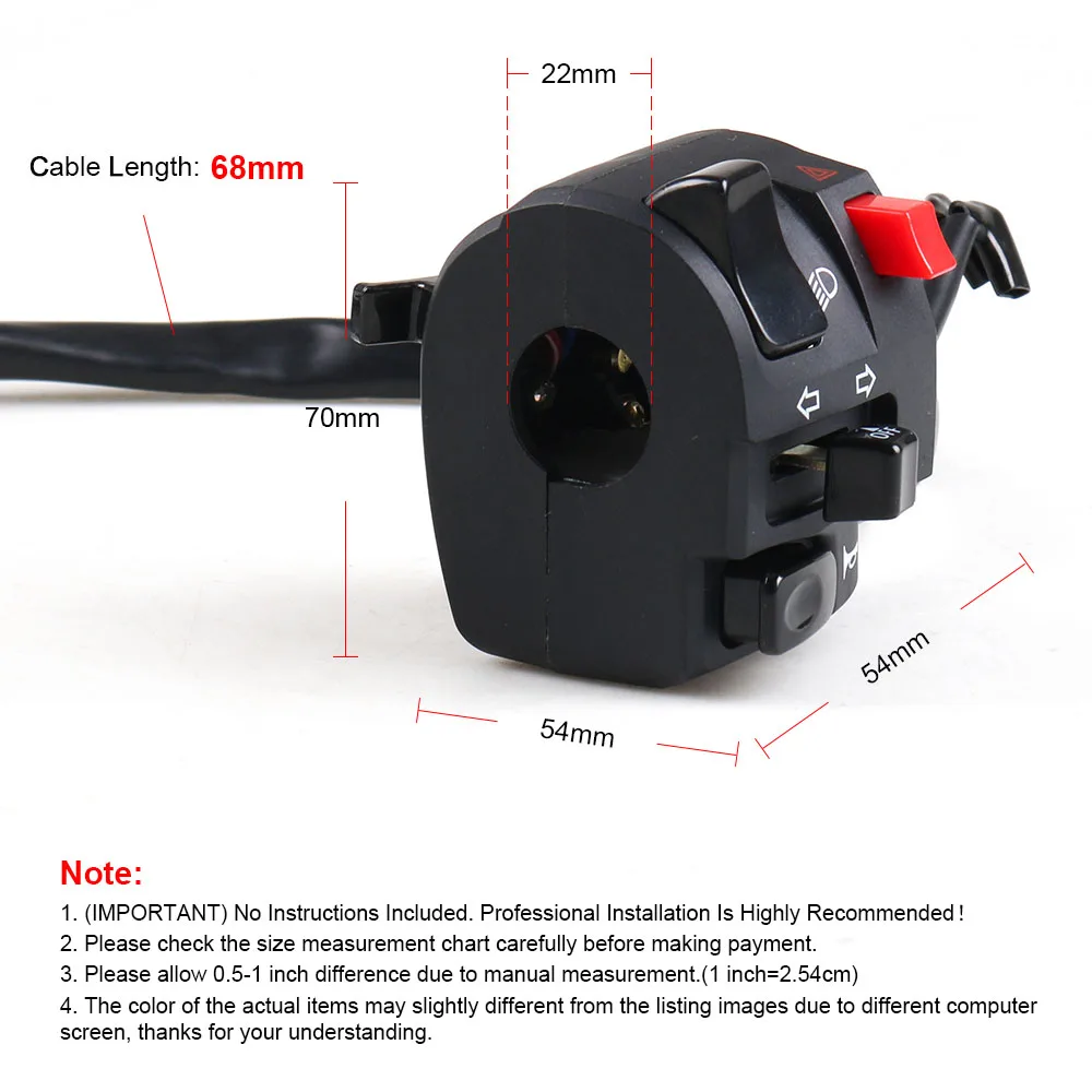 Left Side 7/8" 22mm Motorcycle Switches Handlebar Controller Switch Motorbike Horn Button - Image 4