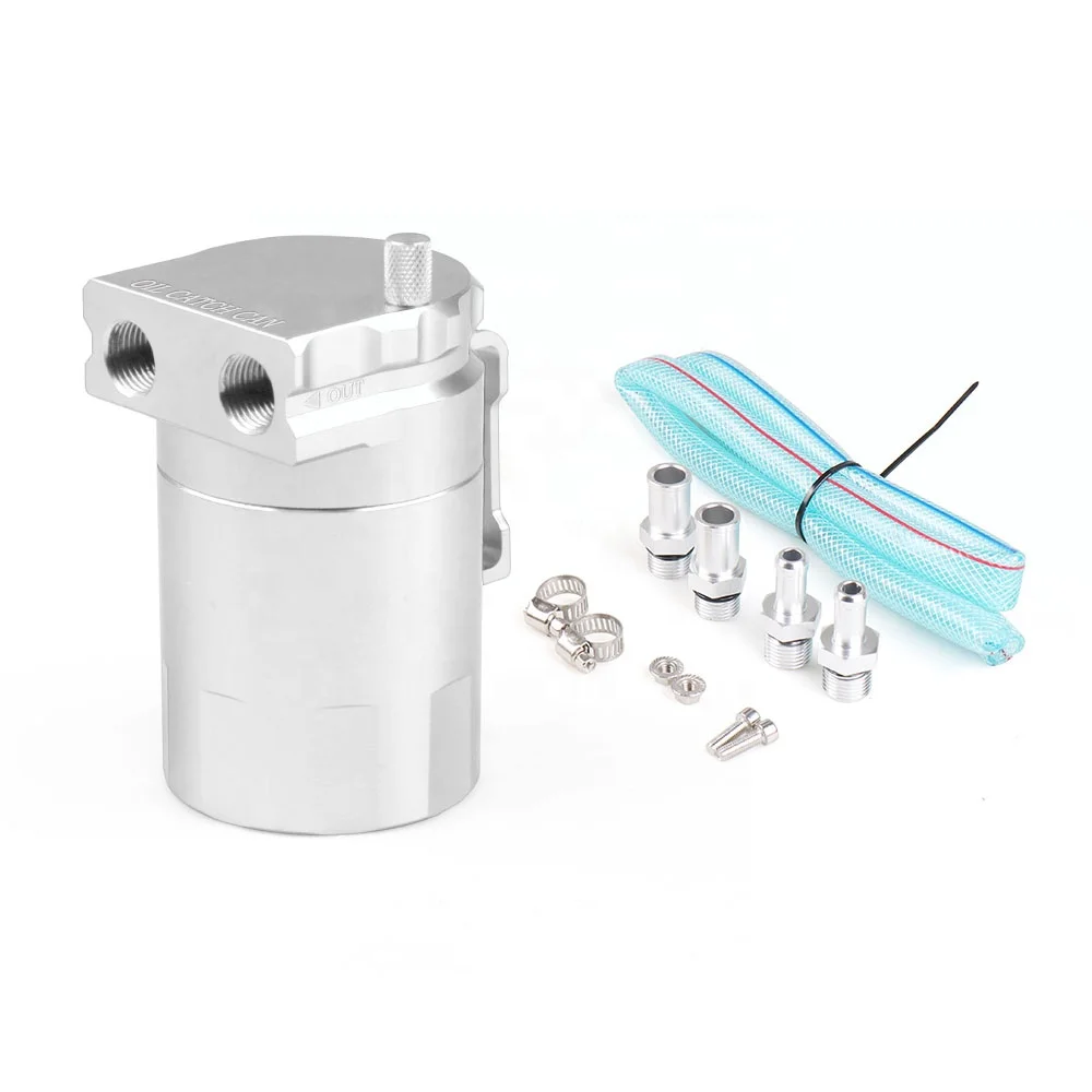 Universal Baffled Aluminum Reservoir Tank Oil Tank Oil Catch Can with 9mm&15mm Fittings and Oil Dipstick - Image 4