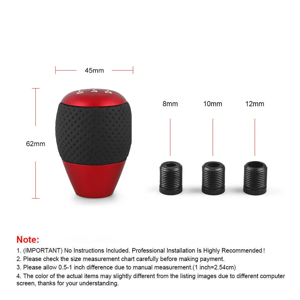 Dynoracing Universal Leather Aluminium ABS Car Gear Shift Knob 5 Speed for M8/M10/M12 Adapter Sizes - Image 6