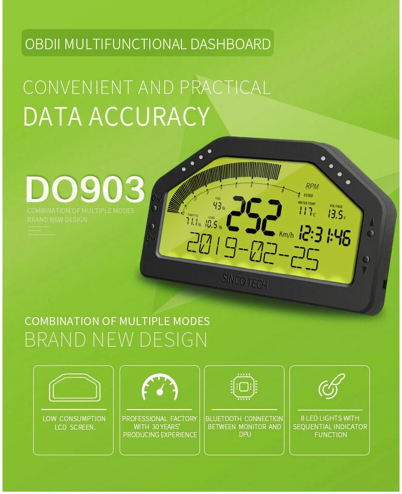LCD Digital 9 In1 Multi-Function Gauge Car Dashboard Tachometer Led Gauge Full Sensor Kit Car Meter Rally Gauge - Image 6