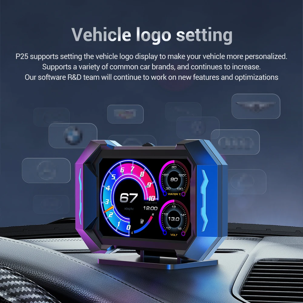 OBDII+GPS HUD P25 Head up Display Car Digital Speedometer Water Temp Fuel Consumption Slope Meter Slope Inclination Alarm - Image 5
