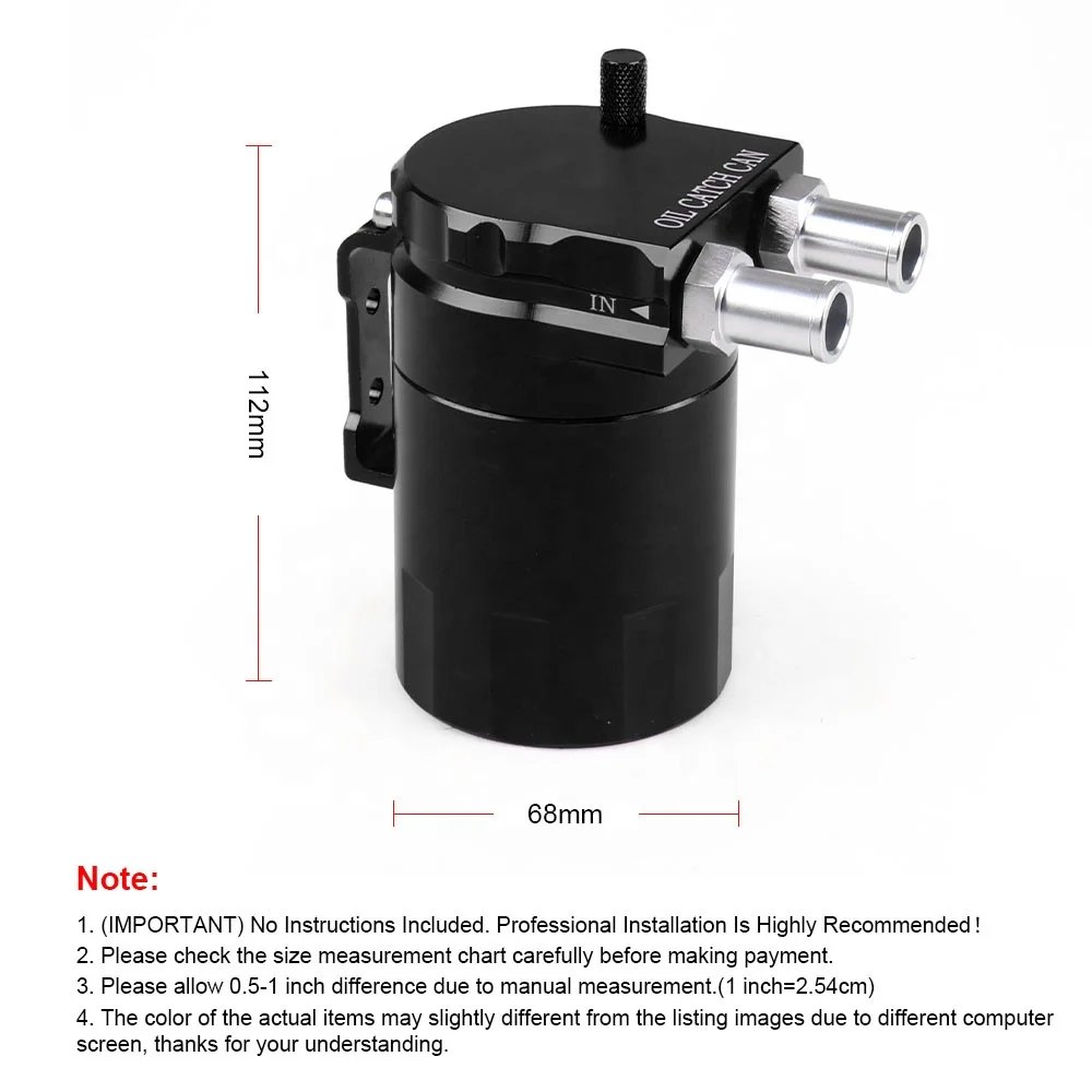 Universal Baffled Aluminum Reservoir Tank Oil Tank Oil Catch Can with 9mm&15mm Fittings and Oil Dipstick - Image 5