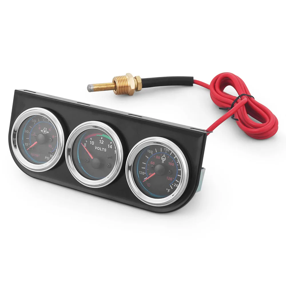 2-Inch Black Panel for Auto Meter Kit with Water Temp in Fahrenheit/Celsius Voltmeter Oil Press Gauge PSI & Kg/cm² Yellow Light - Image 3