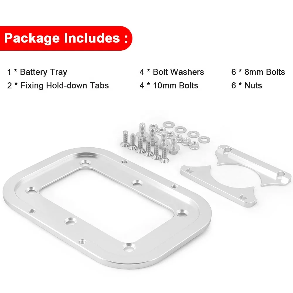 Dynoracing Trunk Battery Hold Down Aluminum Pallet Bracket for Optima EV S1LF Silver 2021- Model 34M D34M D34 D34/78 - Image 4